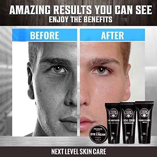 Viking Revolution Men's Facial Skin Care Kit - Includes Rejuvenating Face Moisturizer, Microdermabrasion Facial Scrub, Foaming Cleanser (5oz Each) and Eye Cream (1oz)