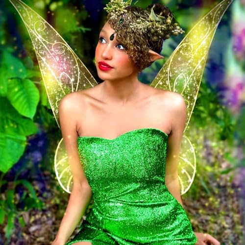 Bubbmi Green Flower Wreath Fairy Costume Headband with Pendant, Woodland Elf Cosplay Outdoor Wedding Bridal Headpiece for Women(ZM01GREEN)