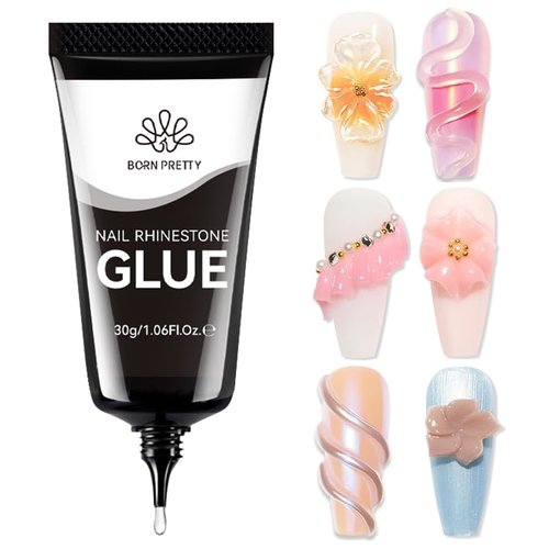 Born Pretty Nail Rhinestone Glue Gel for Nails Super Strong Gel Nail Glue for Nail Charm 3D Nails Gems Beads Nail Art Jewels Cured Need Nail Art DIY at Home 30ML