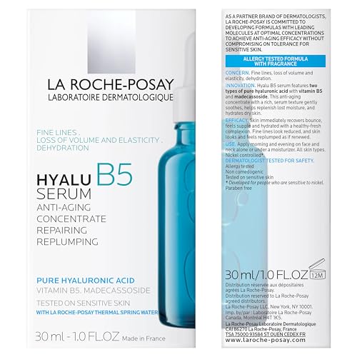 La Roche-Posay Hyalu B5 Pure Hyaluronic Acid Serum for Face, Vitamin B5 + Hyaluronic Acid + Madecassoside, Hydrating Serum Visibly Plumps Skin, Sensitive Skin Safe, Anti Aging, Oil-Free
