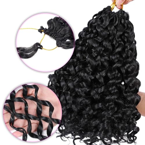 GoGo Curl Crochet Hair 12 Inch 8 Packs Curly Crochet Hair Beach Curl Water Wave Crochet Hair for Black Women Ocean Wave Crochet Hair Synthetic GoGo Curly Braiding Hair Extensions(12 Inch, 1B)