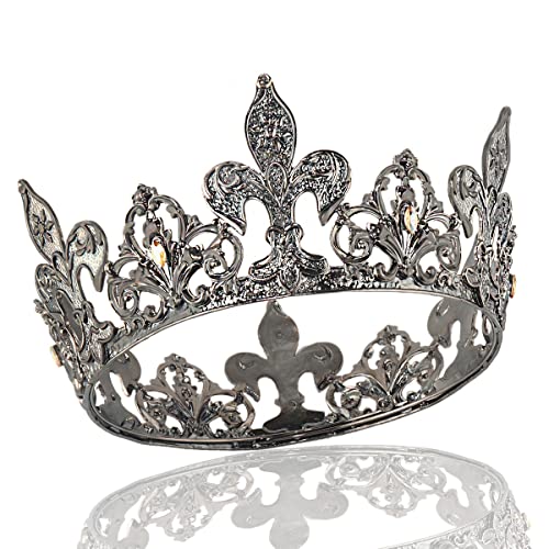 Alloy Rhinestone King Queen Round Crown Party Hair Accessories For Birthday Wedding Prom Pageant Photography Halloween (Black)