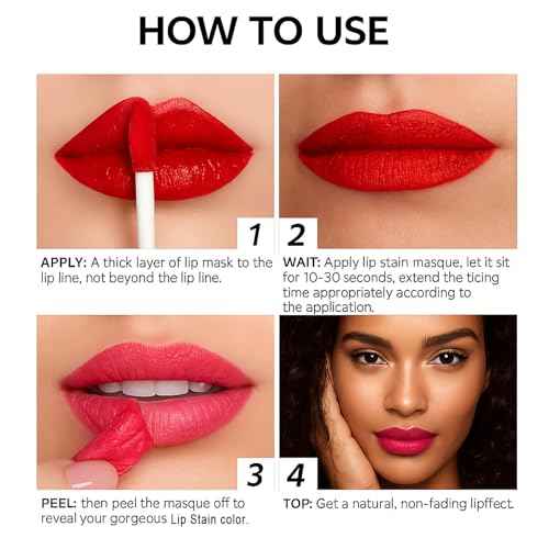 Lip Stain Peel off, Peel Off Lip Stain - Long Lasting Waterproof for Women, Non-stick Cup Lipstick Peel Off Highly Pigmented Not Faded Smudge-proof Liptint. (05 Darling Stain)