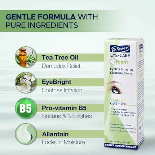 Dr. Fischer Tea Tree Oil Eyelid Cleanser - Eye Lid Scrub and Wash - Gentle Eyelash Foam Tear Free