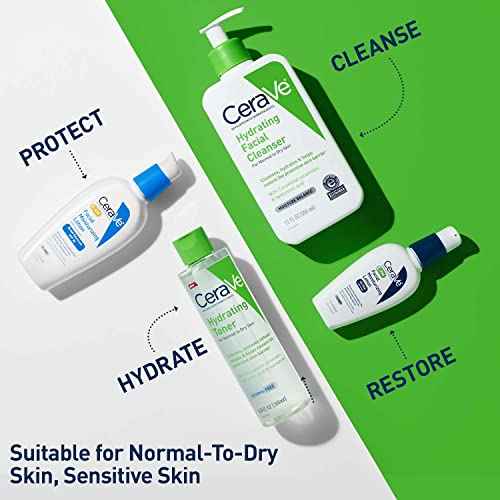CeraVe Hydrating Toner for Face Non-Alcoholic with Hyaluronic Acid, Niacinamide, and Ceramides for Sensitive Dry Skin, Fragrance-Free Non Comedogenic, Full Size, 6.8 Fl Oz