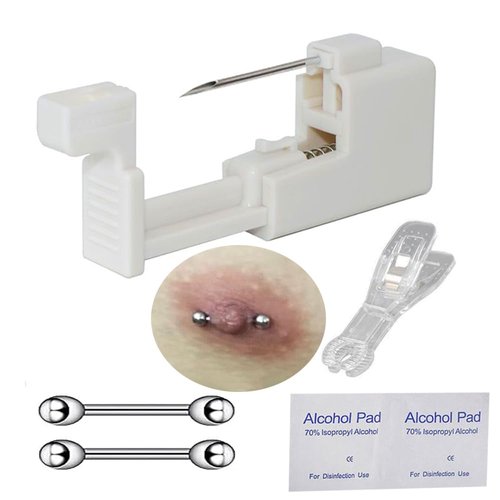 AM RONG MAGIC Professional Body Piercing Kit for Nipple/Belly Button/Lip/Tongue/Ear/Nose, Self Nipple Piercing Gun Kits, Body Piercing Needle Tool Kits Stainless Steel for Women Female (white-nipple piercing kit)