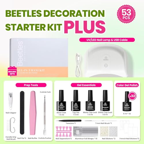 Beetles Gel Liner Nail Art Polish Set 50 Colors Reflective Gold Glitter Green Pink Red Blue Silver Gel Nail Polish Soak Off UV Built Thin Brush in Bottle Nails Design Rainbow Gift for Women