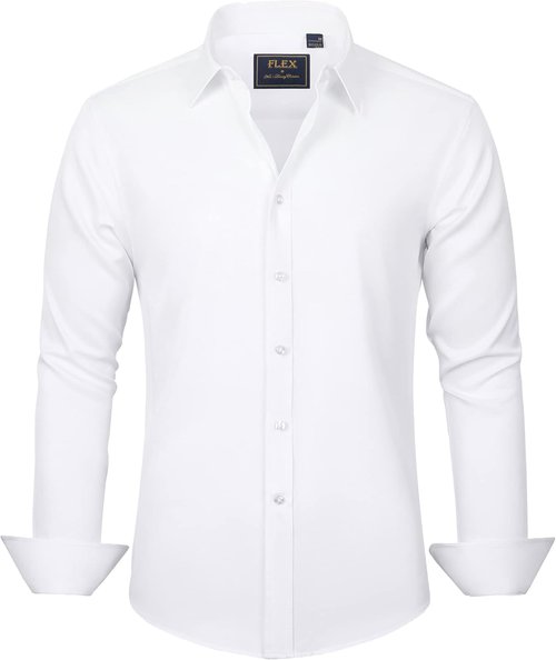 J.VER Men's Dress Shirt - Solid Long Sleeve, Stretch, Wrinkle-Free | Business Casual Button Down