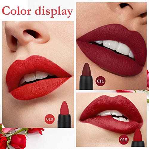 evpct 3Pcs Dark Red Lip Liner Pencil Set, Deep Ruby Red Matte Lipstick Long Lasting for Women, Lipstick and Lip Liner Crayon Set, Lipliner Pencil, Magic Lipsticks 24 Hours Original 10&11&18