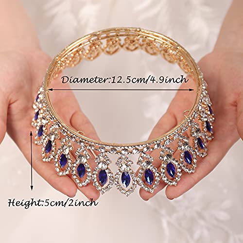 Wekicici Crystal Queen Crowns Wedding Blue Tiaras Full Round Pageant Crown Headband Hair Accessories for Birthday Pageant Prom Bridal Party Halloween Costume for Women(Blue) weki-3-crown-3-blue