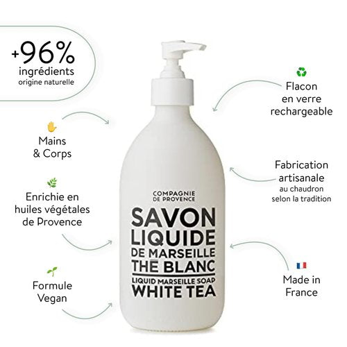 Compagnie de Provence Liquid Soap - Extra Pure White Tea - 16.7 Fl Oz Glass Pump Bottle