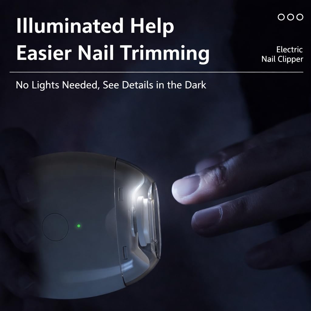 Electric Nail Clipper with Built-in LED Light, 3-Speed Cordless Nail Grinder Cutter, Mess-Free Nail Clippings Catcher, Portable for Fingernails & Toenails, Seniors, Kids & Travel