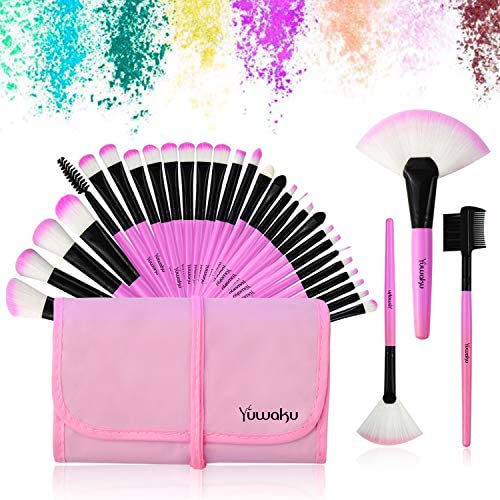 Makeup Brush Set, 32 Pcs Make up Brushes Professional Face Eye Shadow Foundation Blush Lip Makeup Brushes Powder Cosmetics Blending Brush Tool with the bag G-Bright purple
