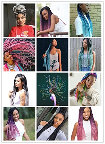 VCKOVCKO Ombre Color Jumbo Braiding Hair 3 Tone Jumbo Braid Hair Extensions For Twist Braiding,Jumbo Box Braiding Hair 24",3 Bundles/Lot,Black-Blue-Light Blue