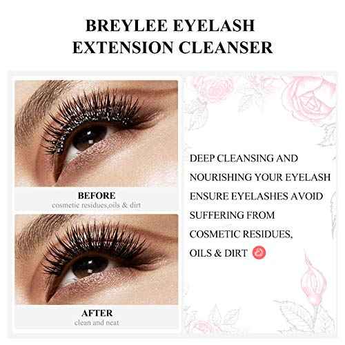 BREYLEE Eyelash Cleanser, Shampoo Foam & Brushes Eyelid Cleanser for Makeup Remover Paraben & Sulfate Free for Salon and Home Use(60ml, 2 fl oz)
