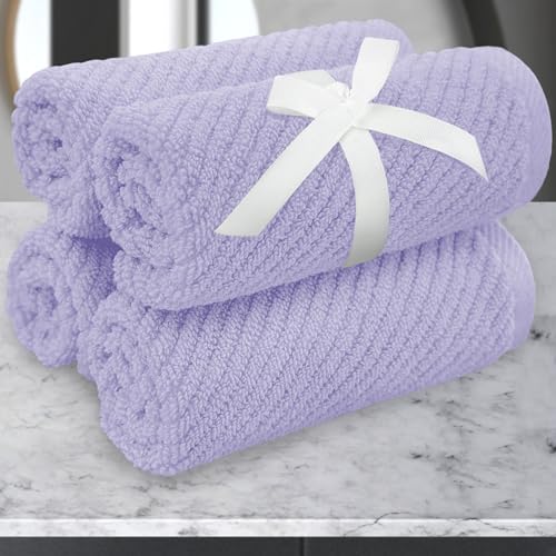 VOOVA & MOVAS Soft Wash Cloths 13"x13" - 100% Cotton | Lightweight | Thick | Quick Dry | Soft | Absorbent, 4 Pack Hand Towels, Wash Cloths for Bathroom, Bathroom Essentials, Purple | Lilac