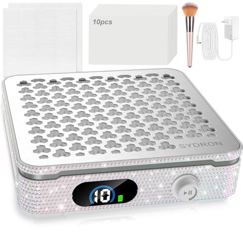 Nail Dust Collector | 1000PA Nail Vacuum Dust Collector | 10 Speed Levels | Low Noise & Strong Suction | Reusable Filter, 10 Pads + Nail Dust Brush| for Acrylic Nails, Salon & Home -White Diamond