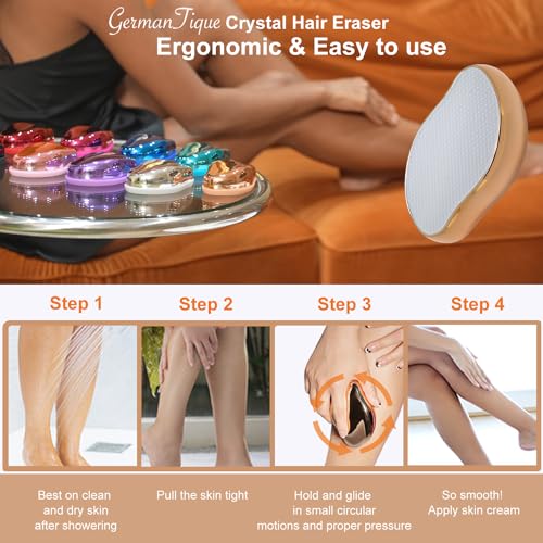 Germantique Crystal Hair Eraser,Natural Crystal Hair Remover,Reusable Painless Nano Glass Hair Removal Device without Shaver,Gentle Crystal Epilator and Exfoliator for Soft Silky Skin(Gold)