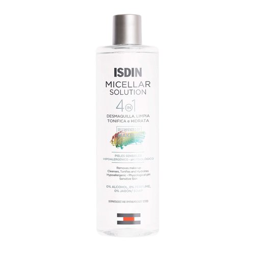 ISDIN Micellar 4-in-1 Facial Cleansing Water Solution - Hydrating and Cleansing Toner and Makeup Remover for Sensitive Skin, 13.5 FL OZ