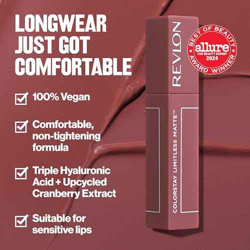 Revlon ColorStay Limitless Matte Liquid Lipstick, Vegan Formula, No-Budge, Longwear Lip Color, Long Lasting, Lightweight/Comfortable, Waterproof, 010 Top Talent, 0.17 fl oz