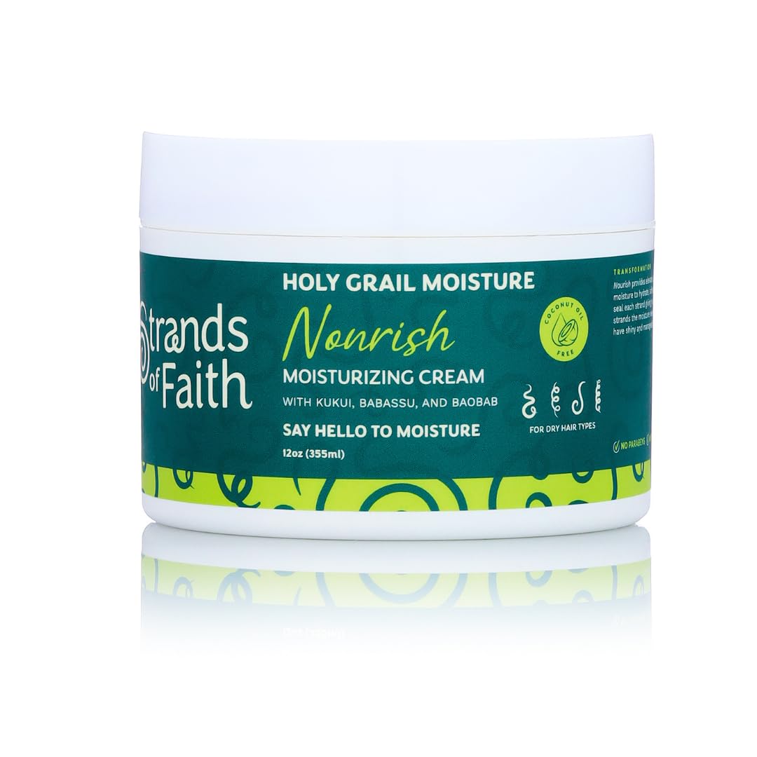 Strands of Faith Hair Moisturizing Cream - Hydrates & Revitalizes Dry Hair | Lightweight Kukui & Baobab Oils | 12oz