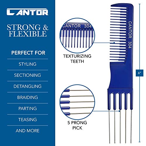 Lift Teasing Comb and Hair Pick – 1 Pack Stainless Still Lifts - Chemical and Heat Resistant Detangler Comb – Anti Static Comb For All Hair Types – By Cantor