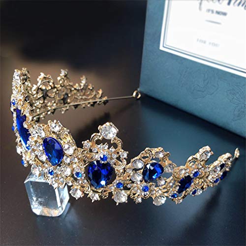 MACOIOR Baroque Royal Queen Crowns and Tiaras for Women,Crystal Rhinestone Costume Party Festival Wedding Tiaras Headbands (Blue)