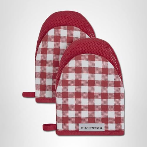 KitchenAid Gingham Mini Oven Mitt 2-Pack Set, Blue Velvet, 5.5"x8"