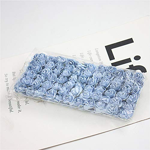 Worldoor Mini Fake Rose Flower Heads 144pcs Mini Artificial Mulberry Paper Flowers handmade Roses DIY Wedding Flowers Accessories Make Bridal Hair Clips Headbands Dress (Light Blue)