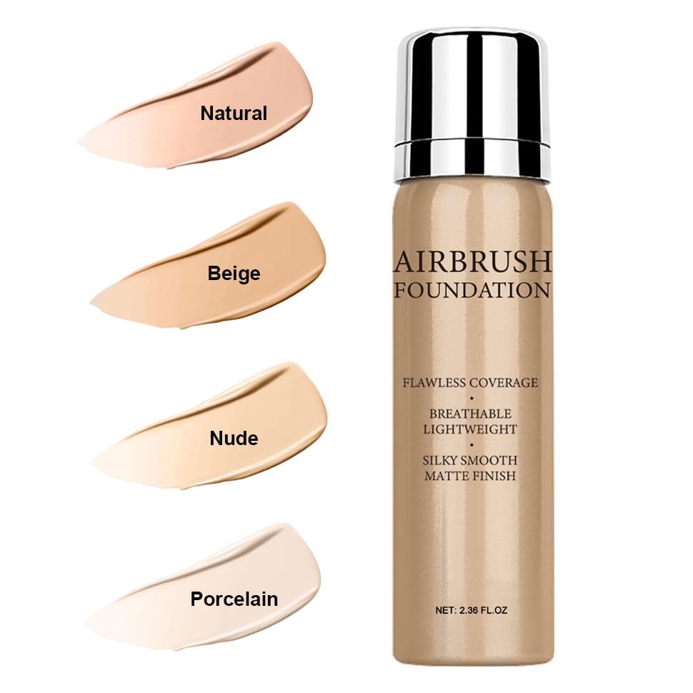 Skiennix Airbrush Foundation Makeup Spray - Long-Lasting Waterproof Full Coverage, Natural Matte Finish, 2.36oz