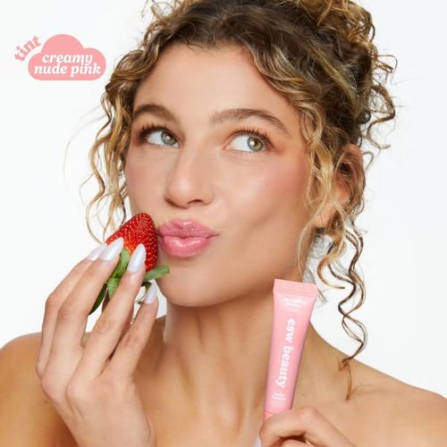 ESW Beauty Strawberry Banana Smoothie Lip Treatment - Hydrating Soft Pink Nude Tint with Shea Butter & Hyaluronic Acid