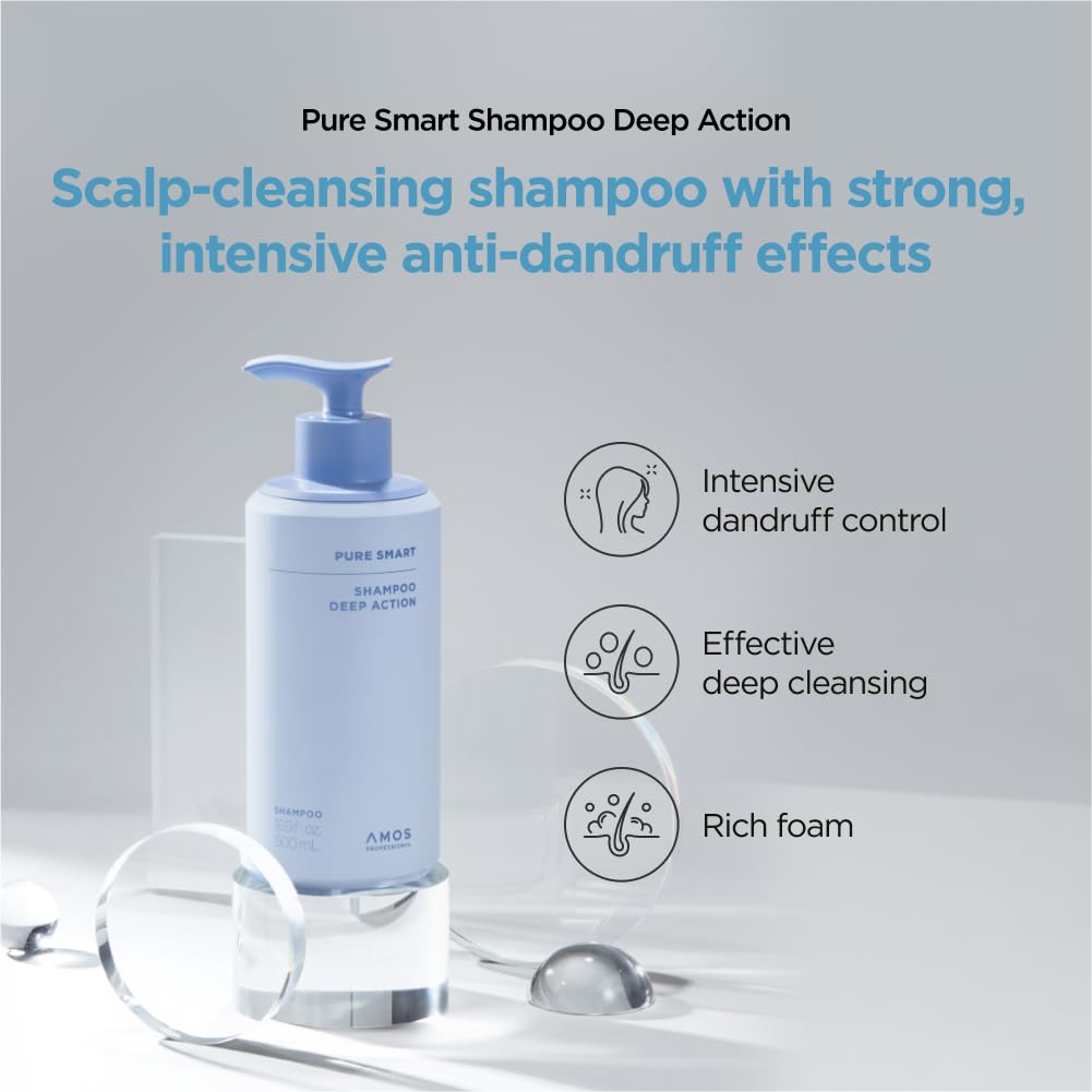 AMOS Professional Pure Smart Shampoo - Deep Action Clarifying Shampoo for Dandruff & Build-Up, 16.9 fl. oz.