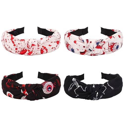 Ardorchid Spooky Headbands for Women Girls Halloween Horror Eyeball Blood Knot Headband Black White Skull Skeleton Ghost Hair Accessories Halloween Decoration