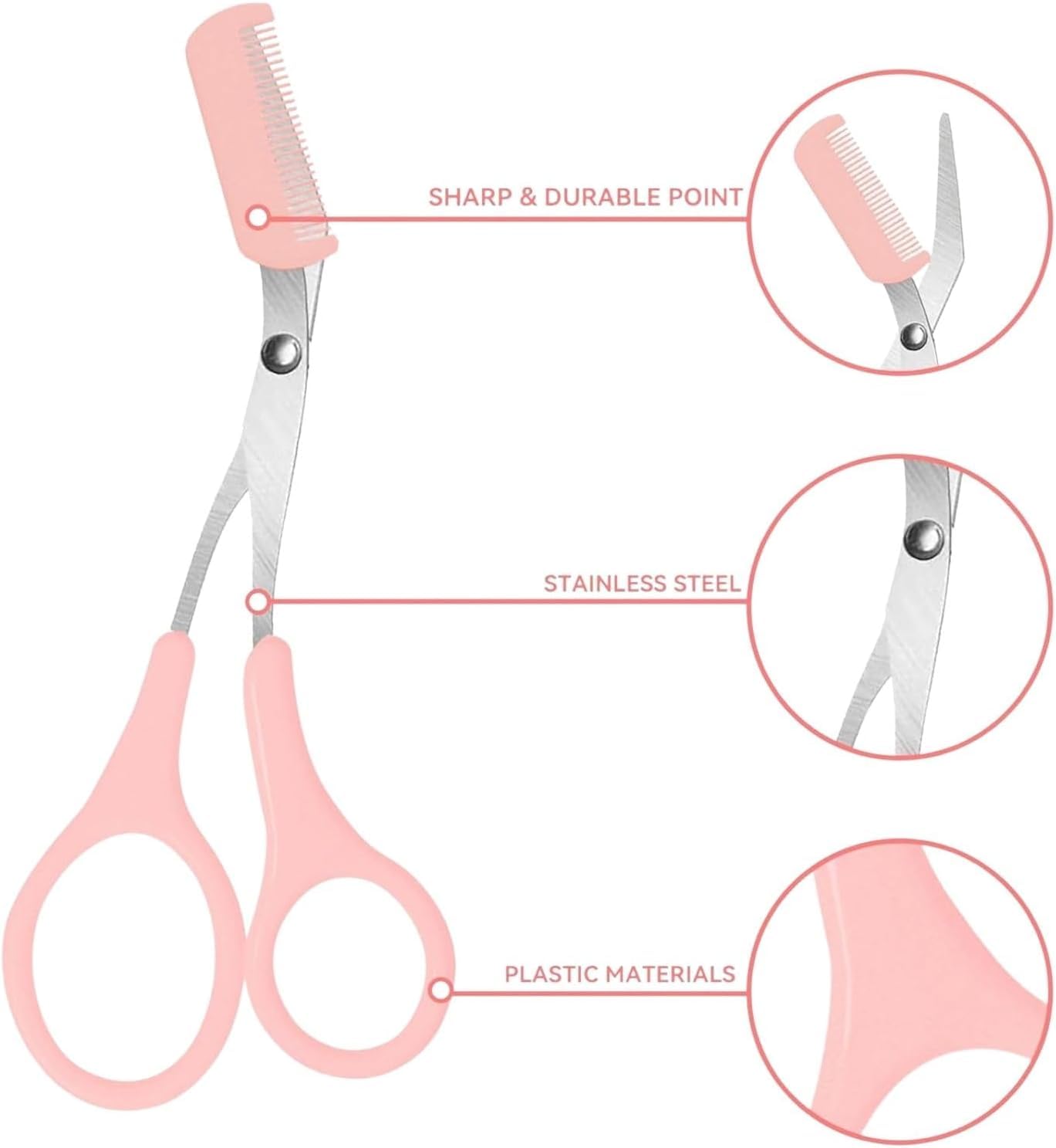 Mrkyy Upgraded Eyebrow Trimmer Scissors with Comb, 2 in 1 Eyebrow Trimmer Scissor,Curved Eye Brow Razor, Non-Slip Stainless Steel Eyebrow Scissor Trimmer, Beauty Gift for Men Women (Pink+Black+Green)