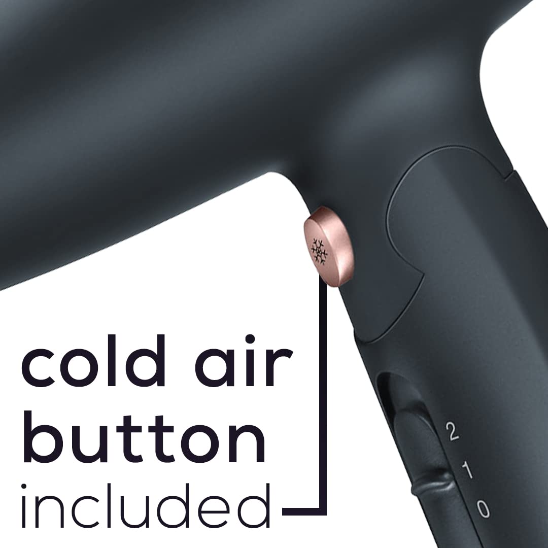 Beurer Ionic Hair Dryer - 1600W Travel Blow Dryer with Voltage Switch & Foldable Handle | Black/Rose Gold