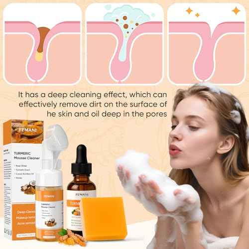 Turmeric Face Wash Set, Turmeric Facial Cleanser& Soap Bar & Oil for Face & Body Suit to All Skin Type, Protect Sensitive Skin Remove Spots Tone-evening