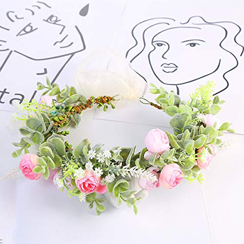 YnimioAOX Handmade Adjustable Flower Wreath Headband Halo Floral Crown Garland Headpiece,I22-baby pink