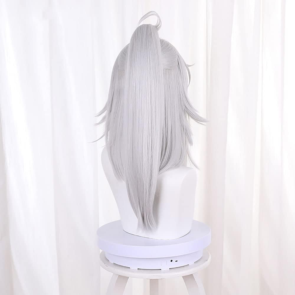 XiongXiongLe Silver White Wig for Women Cosplay Jing Yuan Reversible Half Head Detachable Horsetail Long Hair Replacement Wig Girls Cos Honkai Star Rail Party Halloween Christmas Costume(Jing Yuan)