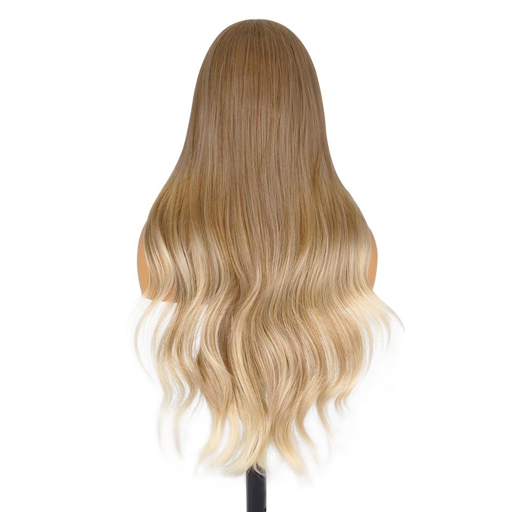 Long Wavy Headband Wigs for White Women, Gluless Wear and Go Half WIg, Natural Looking Synthetic Wig with Headband Attached Heat Resistant (Ombre Ash Blonde)