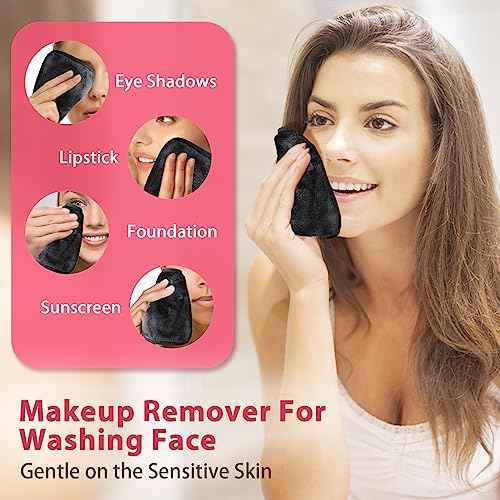 Makeup Remover Cloth, 6" x 6" Makeup Remover Towels Reusable Face Cloth for Washing Face, Makeup Remover Pads Microfiber Face Washcloth with Mesh Bag, 12 Pack, Grey