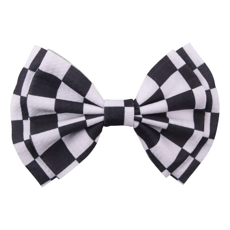 Checkered Plaid Hair Bow Clip Checkered Hair Barrettes Clips Buffalo Plaid Hair Bow Pin BBG71 (C1-Black White)