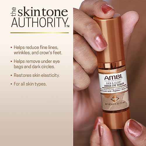 Ambi Even & Clear Under Eye Serum for All Skin Types; Anti Aging Formula features Peptides, Hyaluronic Acid, and Vitamin A to help Reduce Fine Lines, Wrinkles, and Dark Circles , 0.5 Ounce