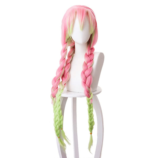 Aadesso demon Kimetsu No Kanroji Mitsuri Anime Cosplay Pink And Green Gradient Long Men Women Heat Resistant Synthetic Hair with wig cap