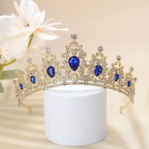 S SNUOY Crystal Tiaras and Crowns for Women Royal Blue Headband Princess Crowns for Birthday Wedding Prom Pageant Party Hat