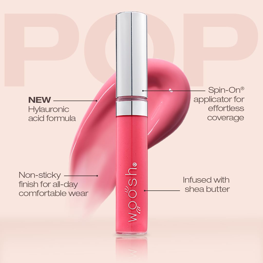 Woosh Beauty Spin-On Lip Gloss - Hydrating Hyaluronic Acid & Shea Butter | Vegan, No Fine Lines, Shine Finish