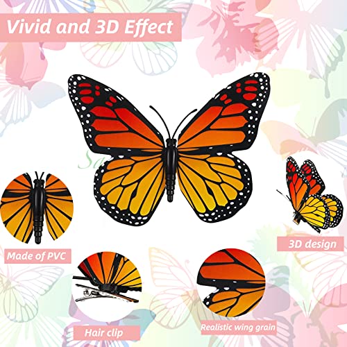 12 Pcs Monarch Butterfly Hair Clips, 4 Size 3D Simulation Butterflyr Hair Barrettes Butterfly Headwear Clips for Halloween Dia De Los Muertos Decorations (12 Pieces)