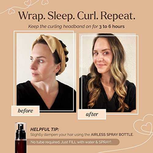 BHDbeauty No Heat Curling Headband You Can Sleep In- Heatless Overnight Natural Curls- Rod Ribbon Lazy Hair Curler Wrap Kit for Long Hair- Includes Bonus Airless Spray Bottle