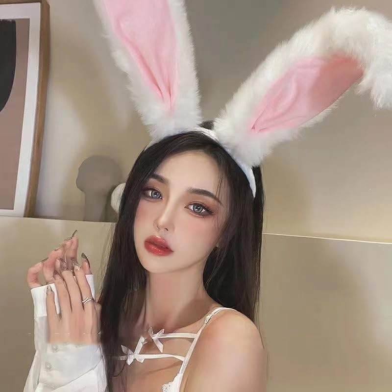 BRILISLE Bunny Ears Headband Furry Rabbit Ear Hair Accessory, Party Prom Cosplay Headwear Costumes for Women and Girls