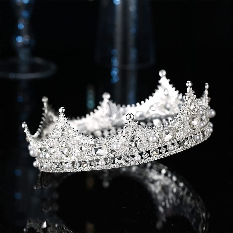 YADIRF King Crystal Wedding Tiara Vintage Rhinestone Crown Hair Bands For Men Birthday Prom Pageant Hair Accessories (Silver)