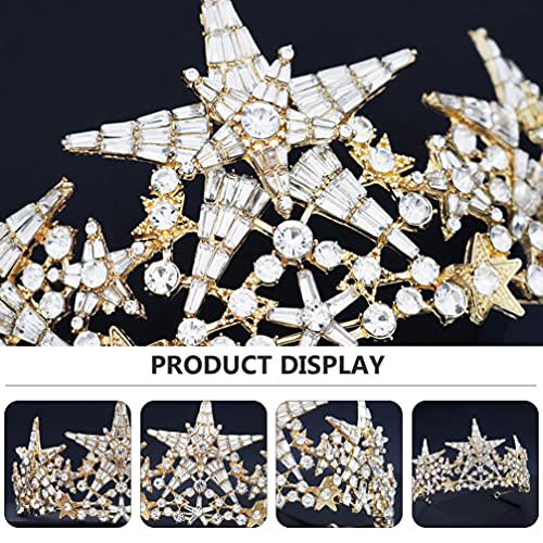 Beaupretty Bridal Crown Crystal Tiara Crowns Star Rhinestones Headband Princess Crown Women Rhinstone Headbands Bridal Wedding Prom Birthday Party Headpiece (Golden)